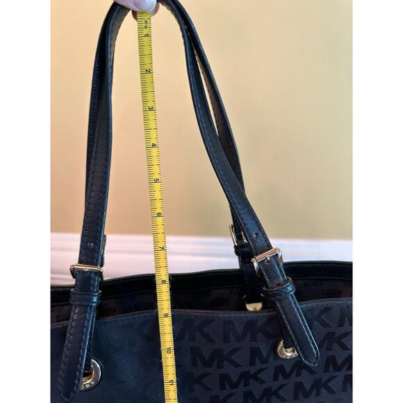 Michael Kors MK Logo Black Canvas Tote Bag Purse Handbag Designer - Picture 15 of 16